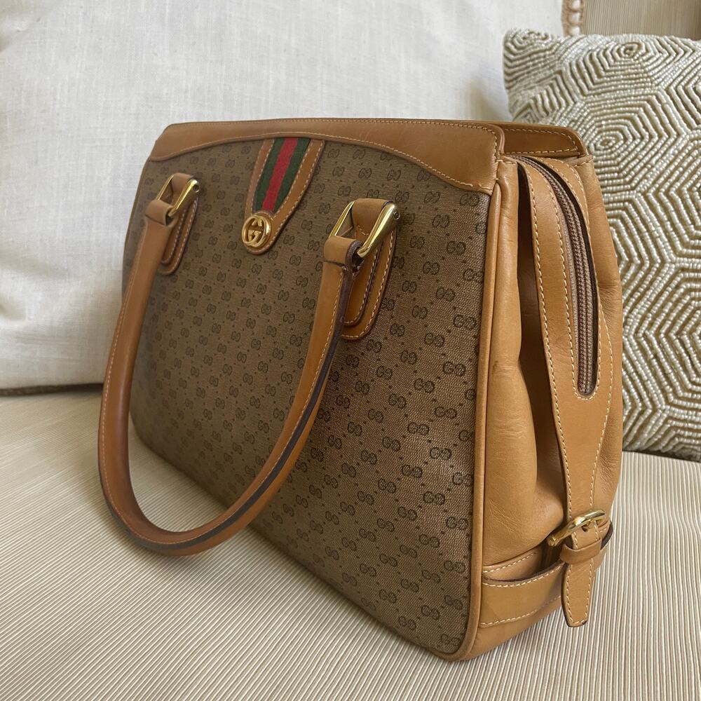 Gucci Vintage Micro GG Canvas Satchel | Web Stripe, Knight Charm Rare - Picture 6 of 16